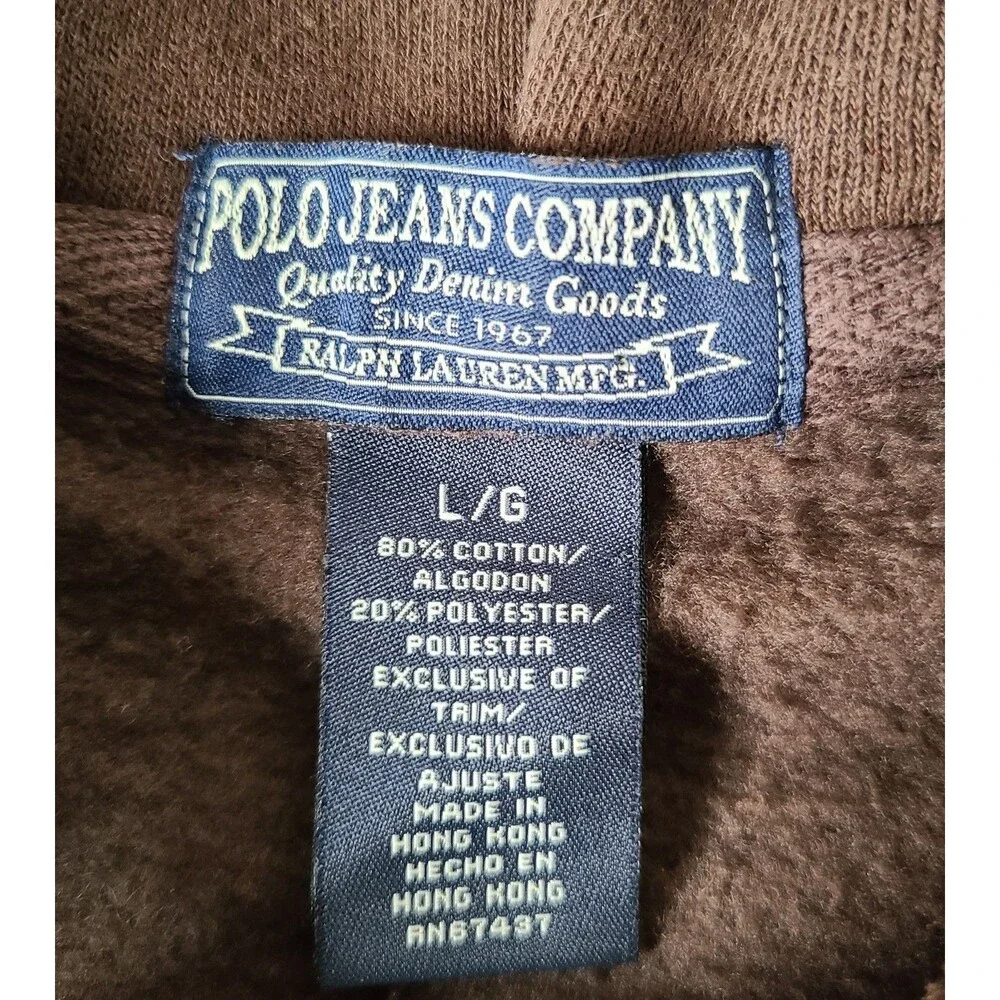 Vintage Polo Jeans Co Ralph Lauren Hoodie Mens L Brown Lace Up Pullover Fleece